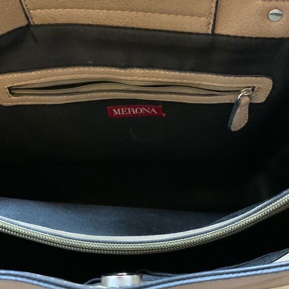 Merona Large tote/handbag tan and cream color & adjustable strap - Picture 6 of 10